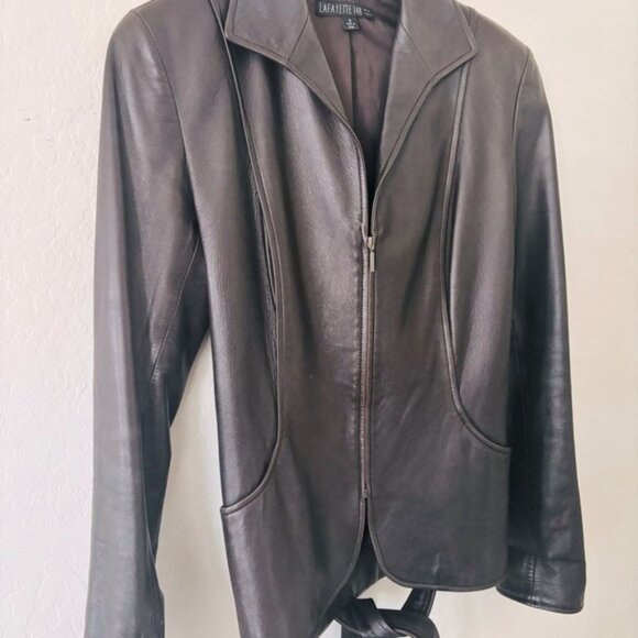 Lafayette 148 Brown Lambskin Leather Jacket - Picture 8 of 10